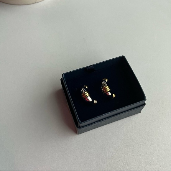 NEW Two Toned Hoop Earrings Silver Gold - Picture 4 of 9